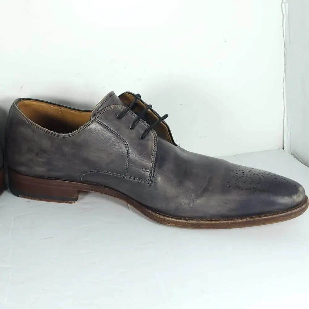 Magnanni Men's Gerard US9M Gray Leather Medallion Toe Oxfords Derby Shoes